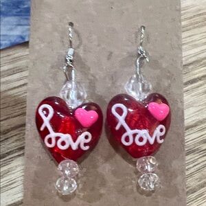 Heart Love Earrings with Pink Accents
